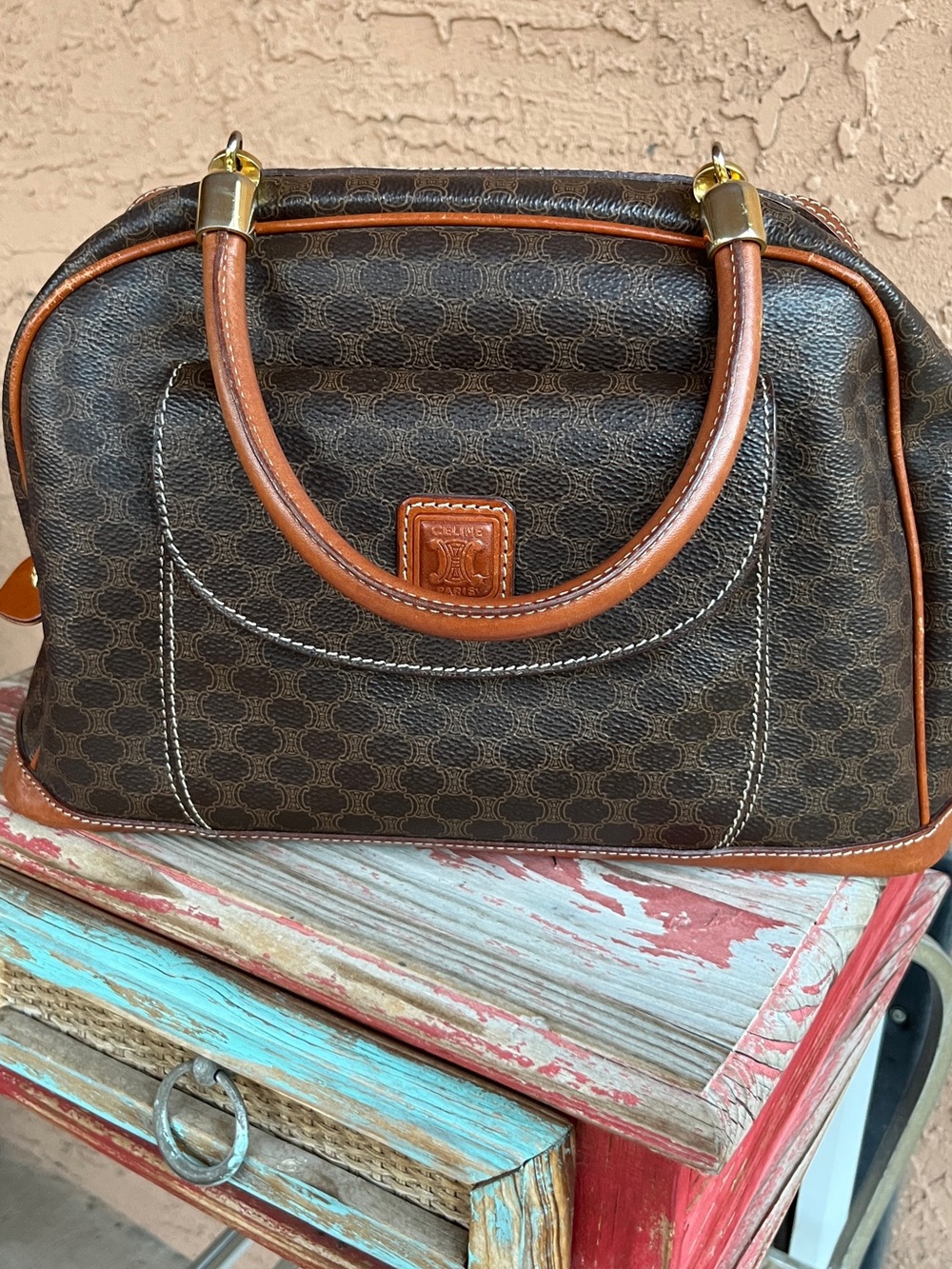 Auth Celine Macadam Leather Brown Hand Bag excellent condition.
